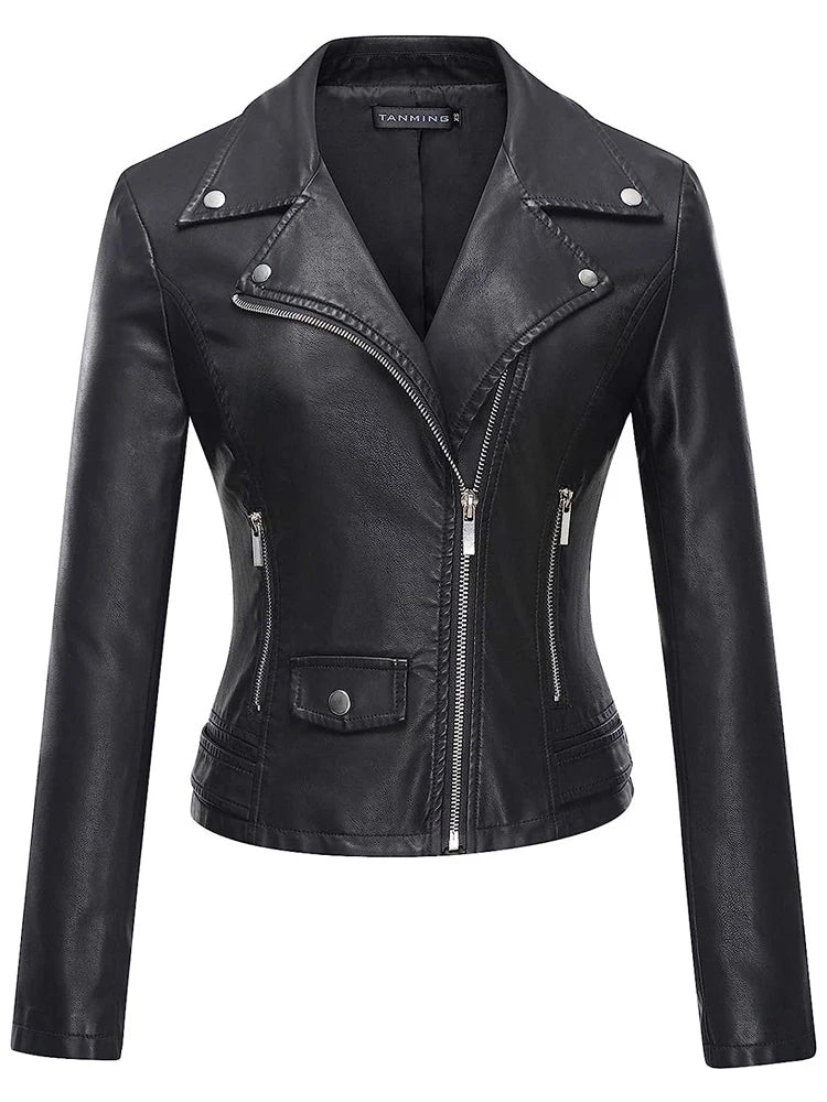 Spring and Autumn Pu Material Leather Jacket Fashionable Women's Leather Jacket Leather Jacket