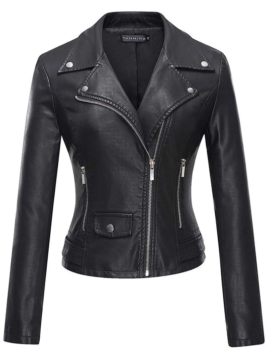 Spring and Autumn Pu Material Leather Jacket Fashionable Women's Leather Jacket Leather Jacket