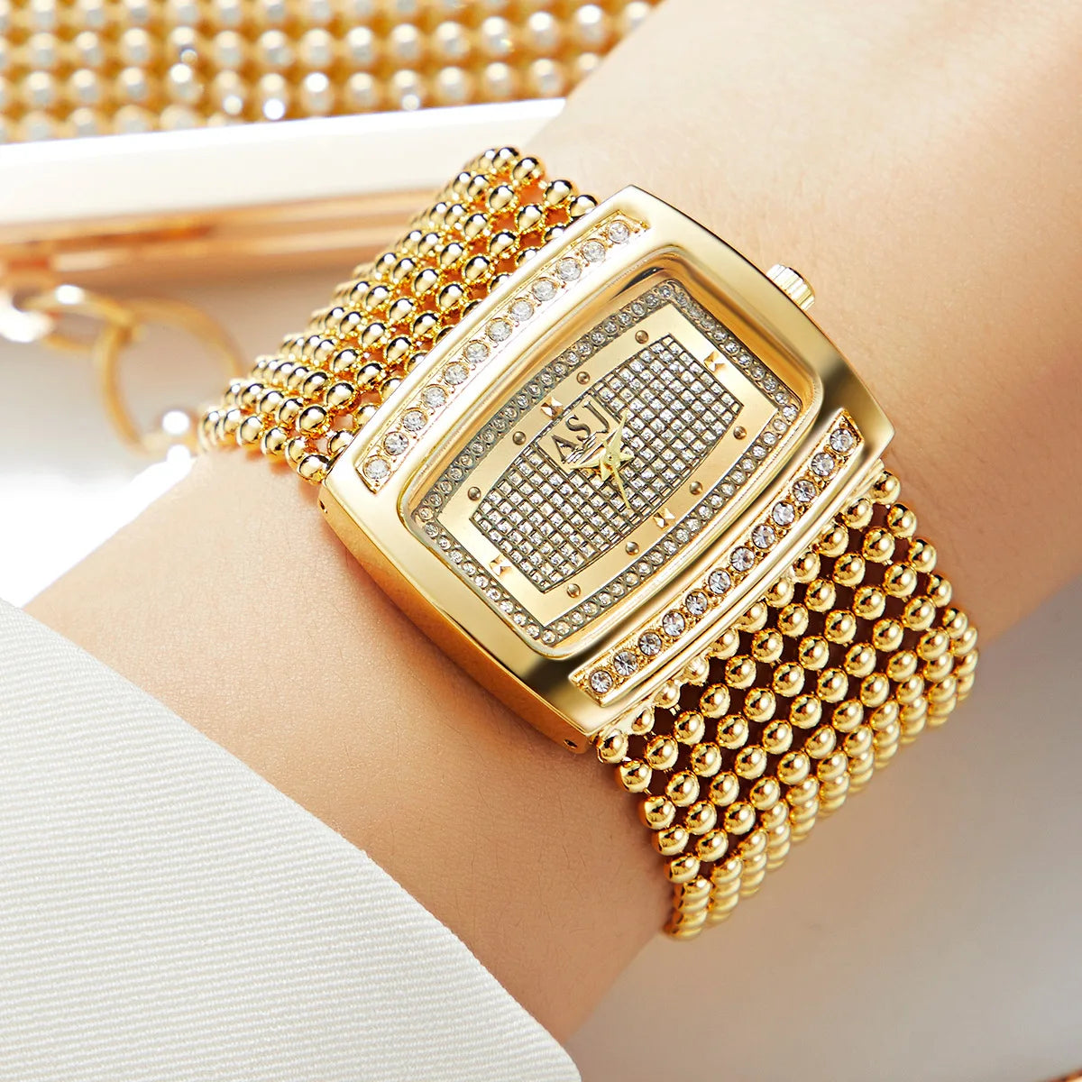 Luxury Gold Diamond Watch for Women Big Dial Waterproof Top Brand Original Dress Quartz Ladies Wristwatch