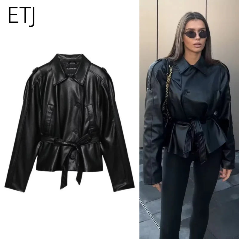 Belted Leather Trench Coat | Faeva London
