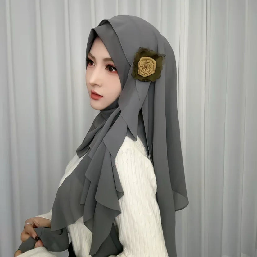 Rose Applique Design Chiffon Muslim Autumn New Female Wraps Hijab