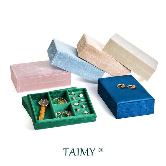 TAIMY Luxury Velvet Travel Portable Custom Logo Jewelry Tray With Lid Desktop Ring Bracelet Watch Storage Box Display Packaging
