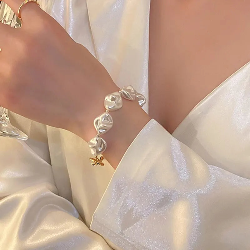Elegant Baroque Pearl Chain Bracelet For Women Irregular Imitation Pearl Beaded Bracelets Bangles Wedding Bridal Jewelry