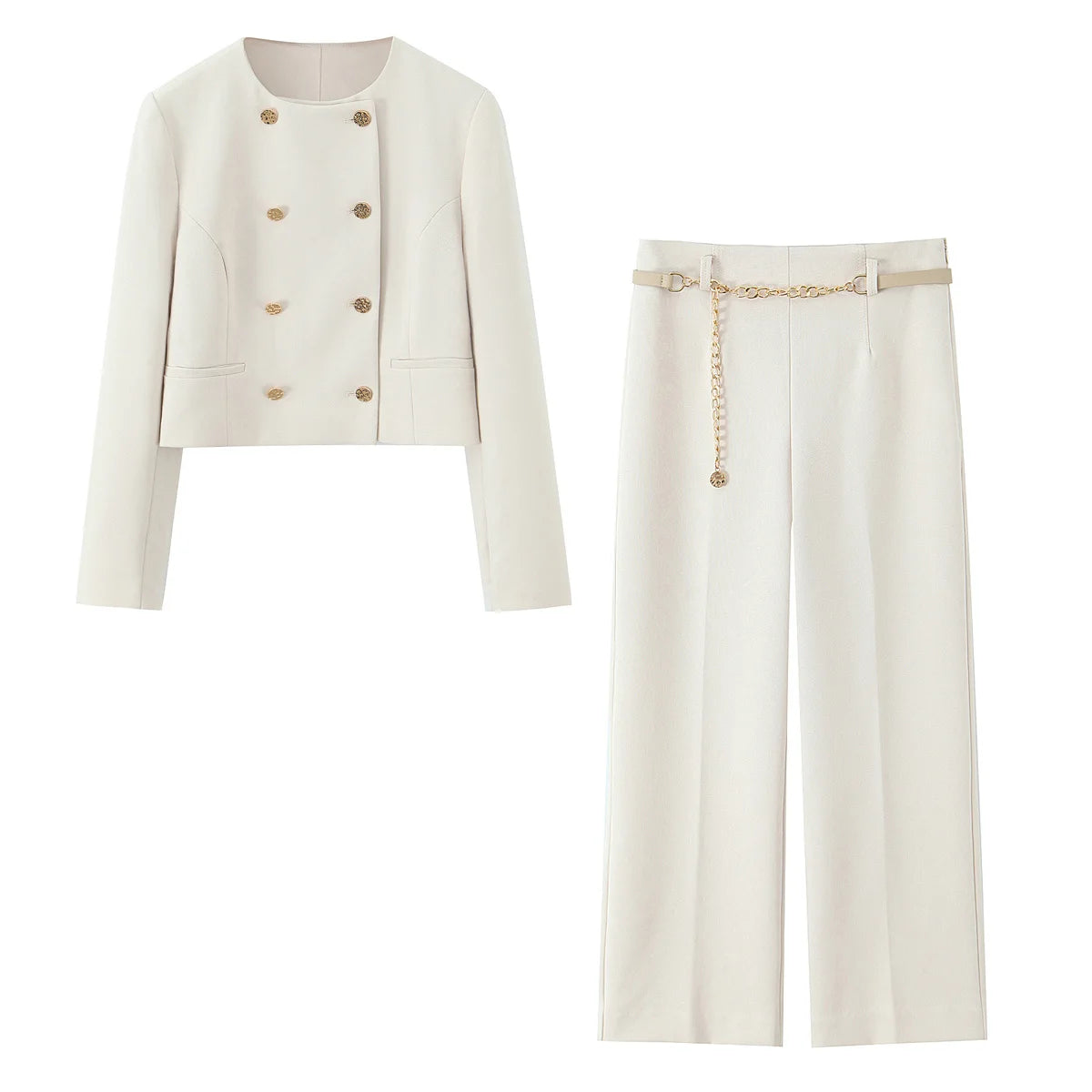 EDSA Women Cropped Pants Set Double Breasted Blazer Jacket High Waist Straigh Leg Long Pants for Office Lady Suits