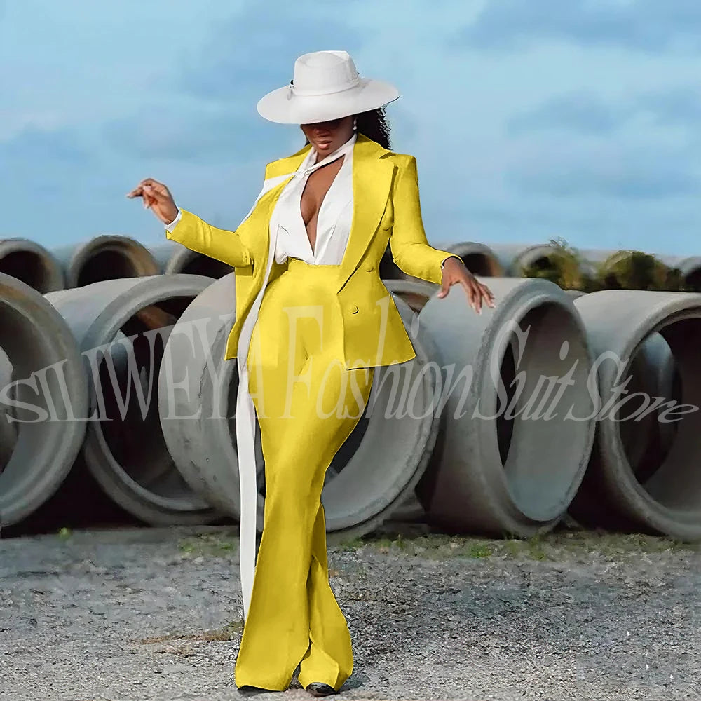 Fashion Pure White Female Suit 2 Pieces Jacket Pants Women Ladies Evening Party Tuxedos Formal Work Wear For Wedding
