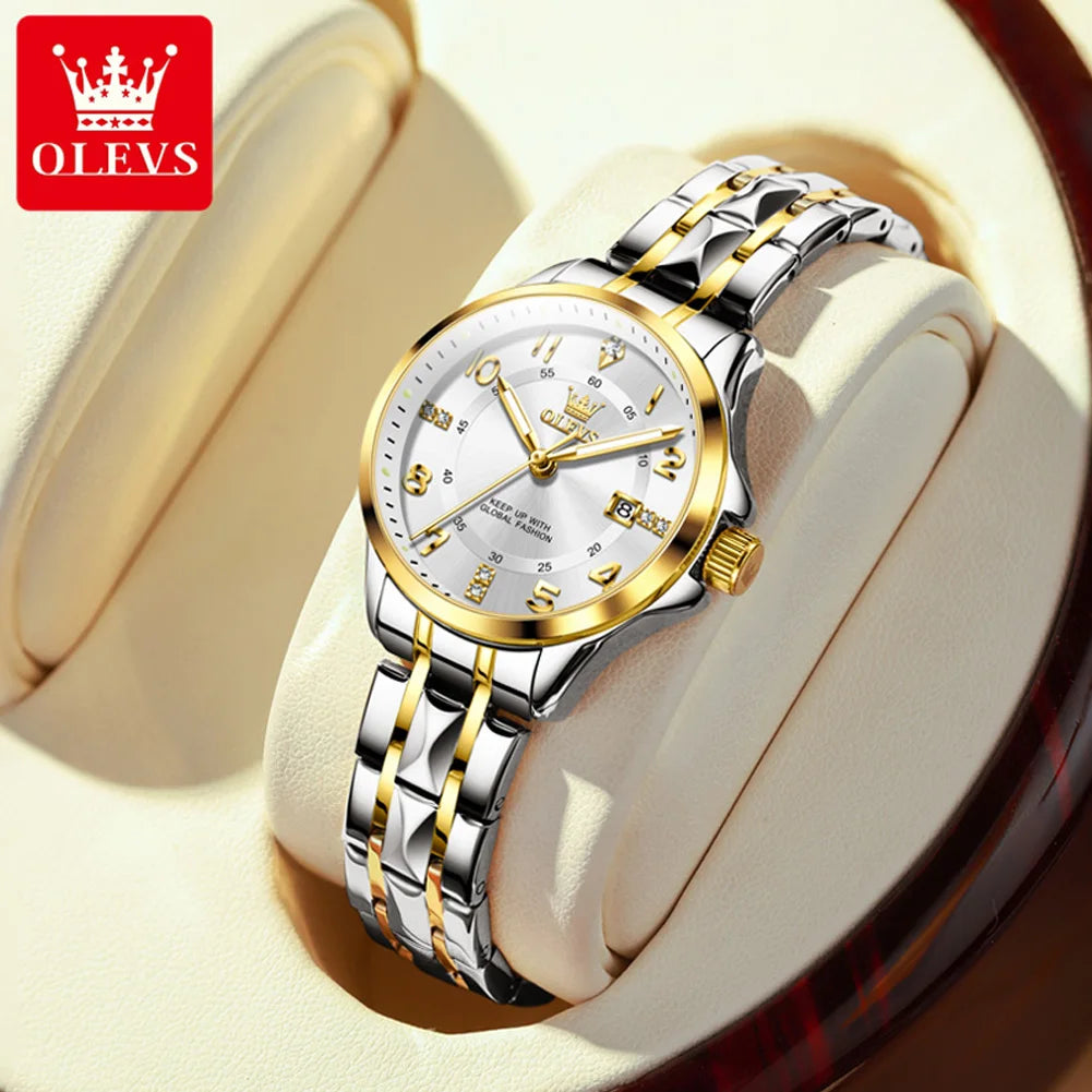 OLEVS 2910 Gold Luxury Brand Women's Watches Waterproof Luminous Wristwatch Date Original Certified Brand Quartz Watch for Lady