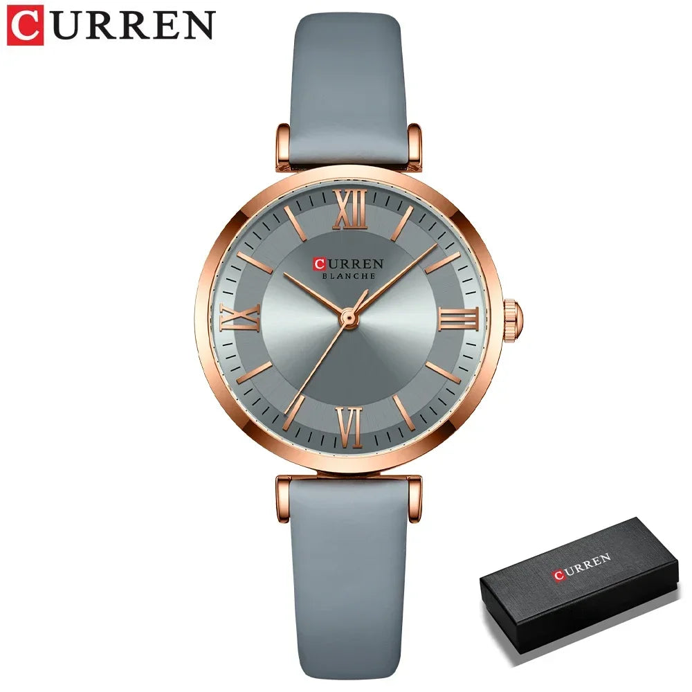 CURREN Luxury Women's Watch Stylish Leather Strap  Quartz Movement Casual Elegant Ladies Wristwatch Fashionable Design with Box