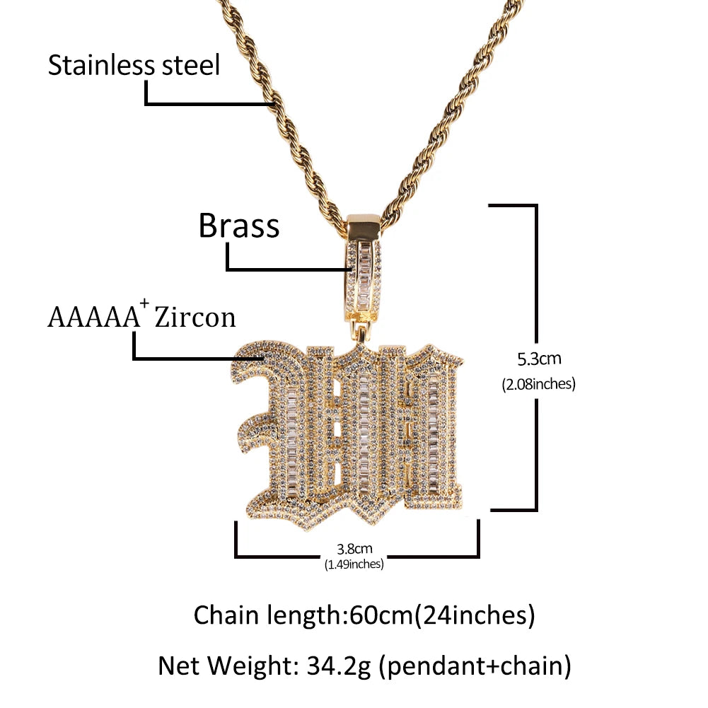 THE BLING KING Gothic Old English Initial Letter A-Z Pendant Iced Out Cubic Zirconia Charm Choker Necklace Hiphop Jewelry