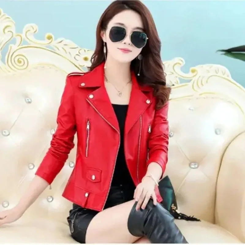 2025 New Womens Faux PU Leather Jacket Casual Lady La | Faeva London