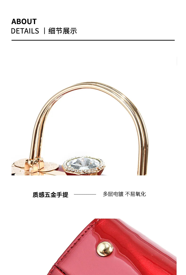 Patent Leather Diamond Handle Bag