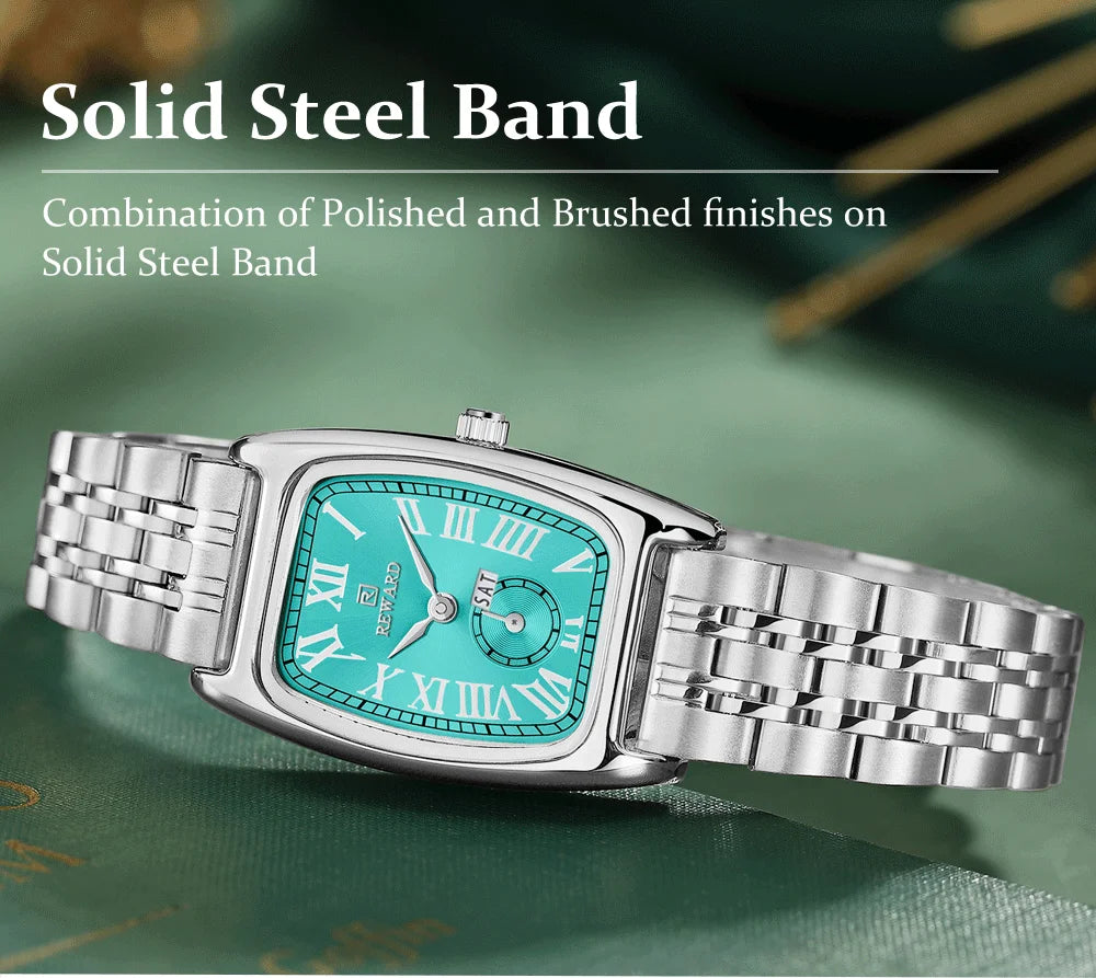 REWARD Luxury Elegant Rectangle Ladies Watch Waterproof Luminous Watch for Woman Stainless Steel Quartz Women's Watches with Box