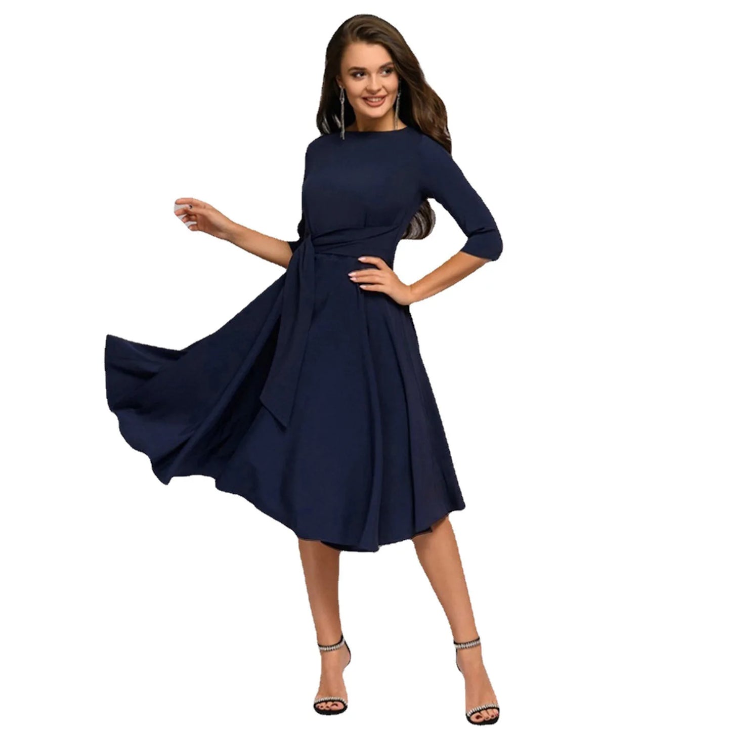 Belted A-Line Swing Dress