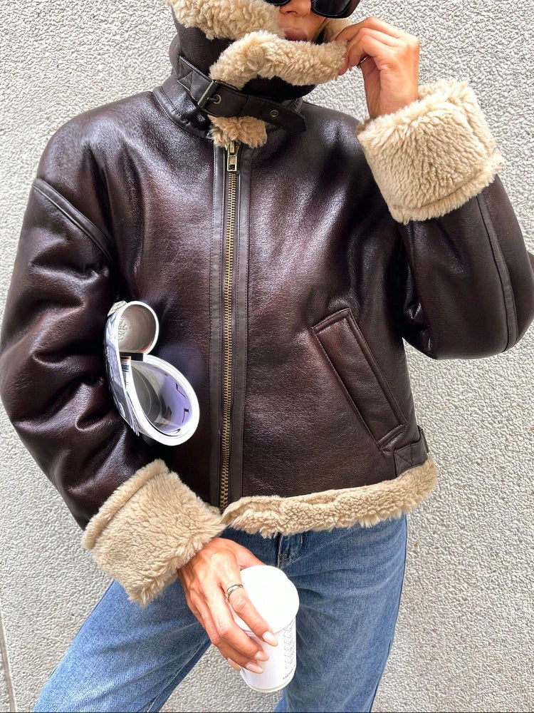 Faux Fur Leather Jacket | Faeva London