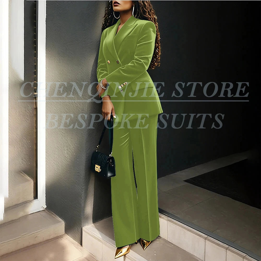 Luxury Green Velvet Women's Suits Fashion Double Breasted Peak Lapel Slim Fit Female Clothing Customzied 2 Piece Jacket Pants