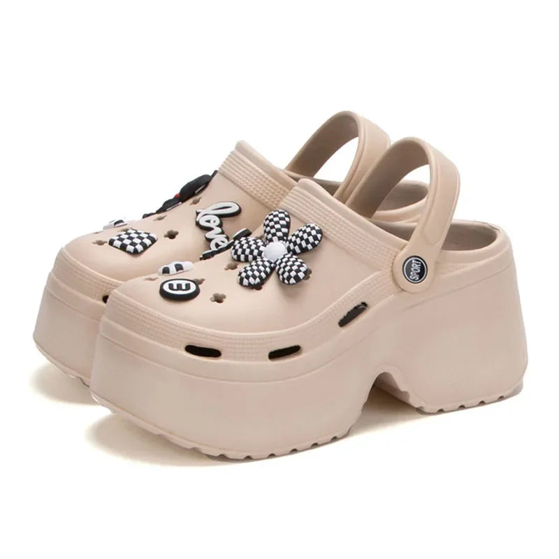 Women Chunky Platform Sandals New Summer Soft Thick Sole Diy Clogs Garden Shoes Woman Closed Toe Non-Slip Beach Slides Sandals