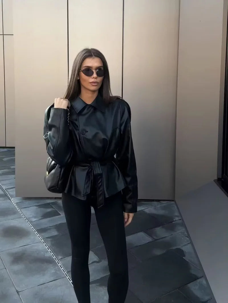 Belted Leather Trench Coat | Faeva London