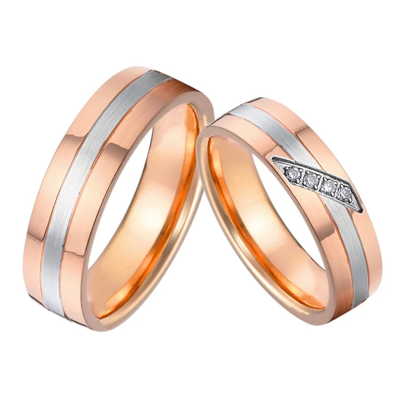 Hypoallergenic Titanium Matching Couple Rings Designer Crown Rose Golden Valentines Wedding Bands For Men And Women