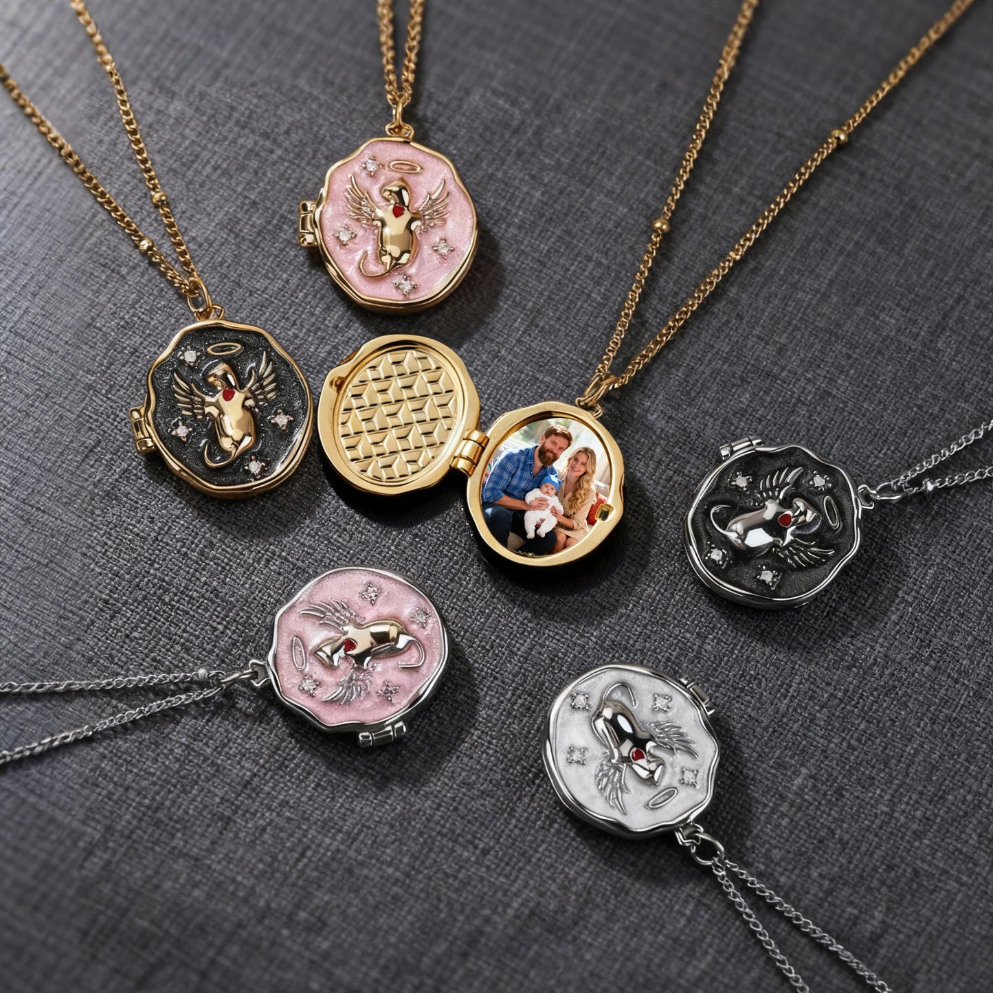 Atoztide Custom Photo Album Necklace For Women Alloy Copper Cat Dog Heart Pendant Picture Locket Personalized Anniversary Gift
