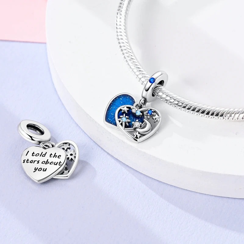 925 Sterling Silver Charm Pendant Star Moon Sun Starry Sky Beaded Charm Fit Original Bracelet DIY Fine Jewelry Making For Women