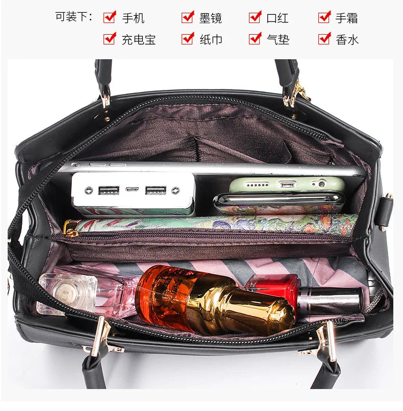 Black Leather Casual Tote Bag