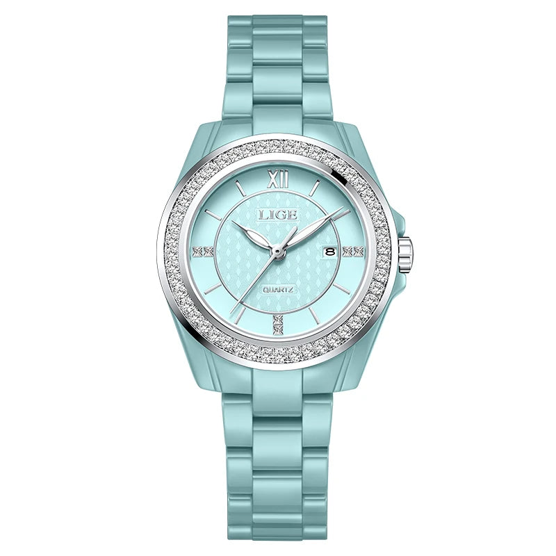 LIGE Luxury Woman Watch Waterproof Fashion Quartz Ladies Wristwatch Date Week Full Ceramic Women's Watches Relojs+GIFT Box