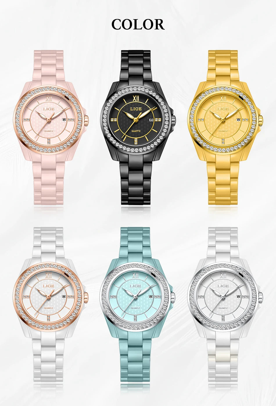 LIGE Luxury Woman Watch Waterproof Fashion Quartz Ladies Wristwatch Date Week Full Ceramic Women's Watches Relojs+GIFT Box