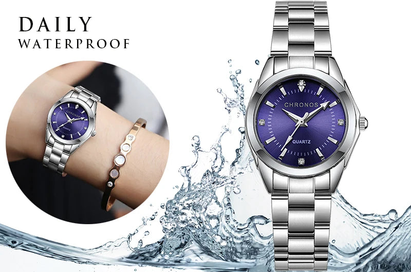 CHRONOS Elegant Women Watch Luxury Ladies Fashion Girls Wristwatch Quartz Movement Stainless Steel Gift for Female Girlfriend