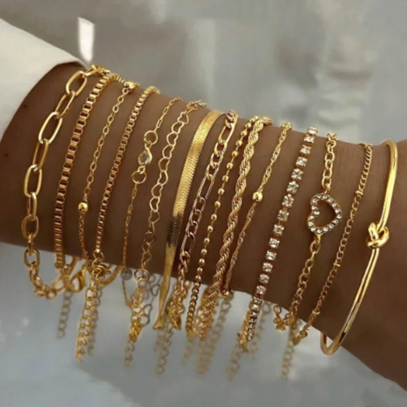 13Pcs/Set Stainless Steel Bracelet for Women, Silver  | Faeva London