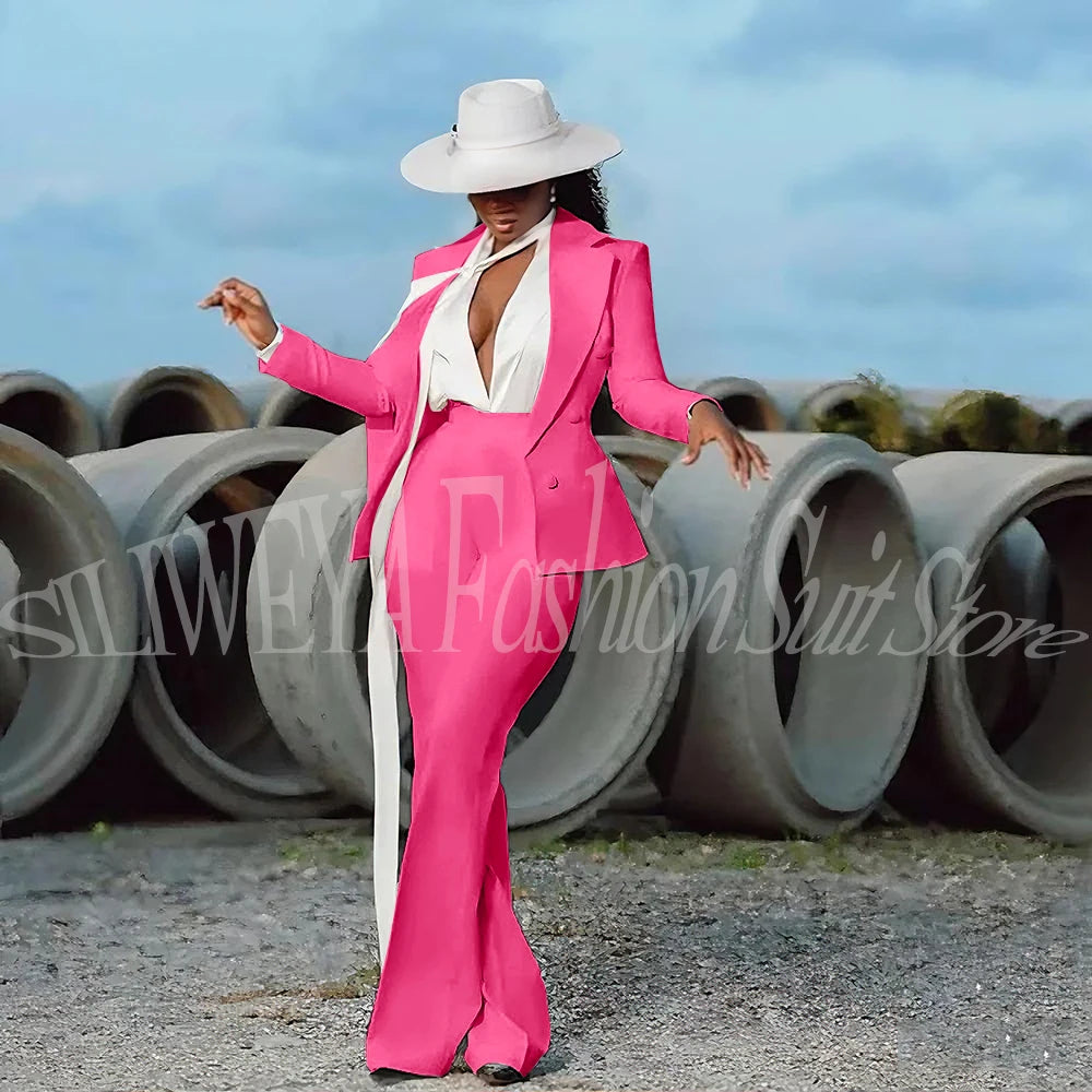 Fashion Pure White Female Suit 2 Pieces Jacket Pants Women Ladies Evening Party Tuxedos Formal Work Wear For Wedding