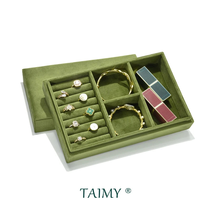 TAIMY Luxury Velvet Travel Portable Custom Logo Jewelry Tray With Lid Desktop Ring Bracelet Watch Storage Box Display Packaging
