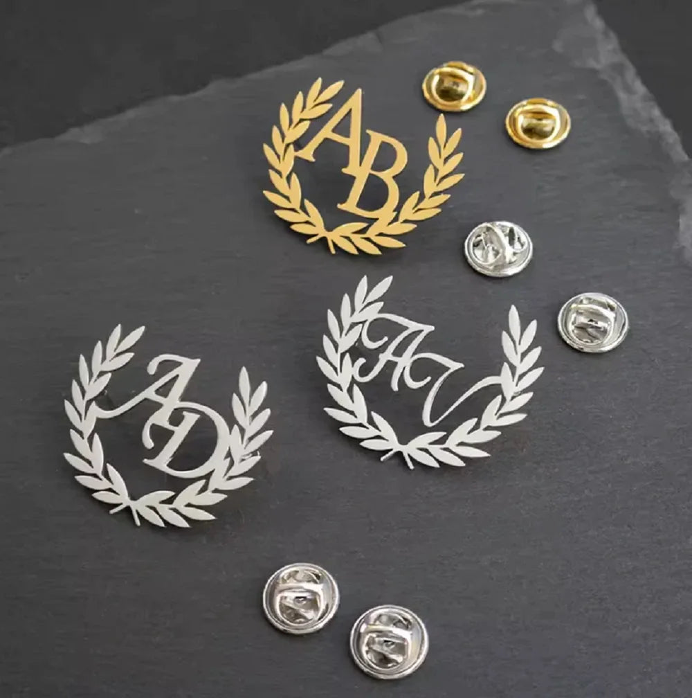 Sipuris Olive Branch Custom Initial Name Brooch For Women Men Stainless Steel Trendy Pins Badge Nameplate Brooch Jewelry Gifts