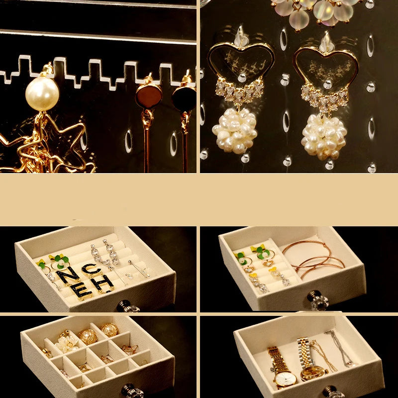 Large Capacity Transparent Dustproof Flannel Earring Jewelry Storage Box Simple Plastic Ear Clip Necklace Finish Packed Carton