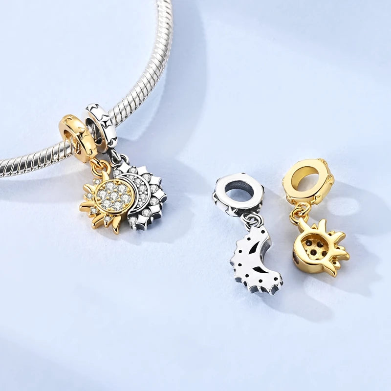 925 Sterling Silver Charm Pendant Star Moon Sun Starry Sky Beaded Charm Fit Original Bracelet DIY Fine Jewelry Making For Women
