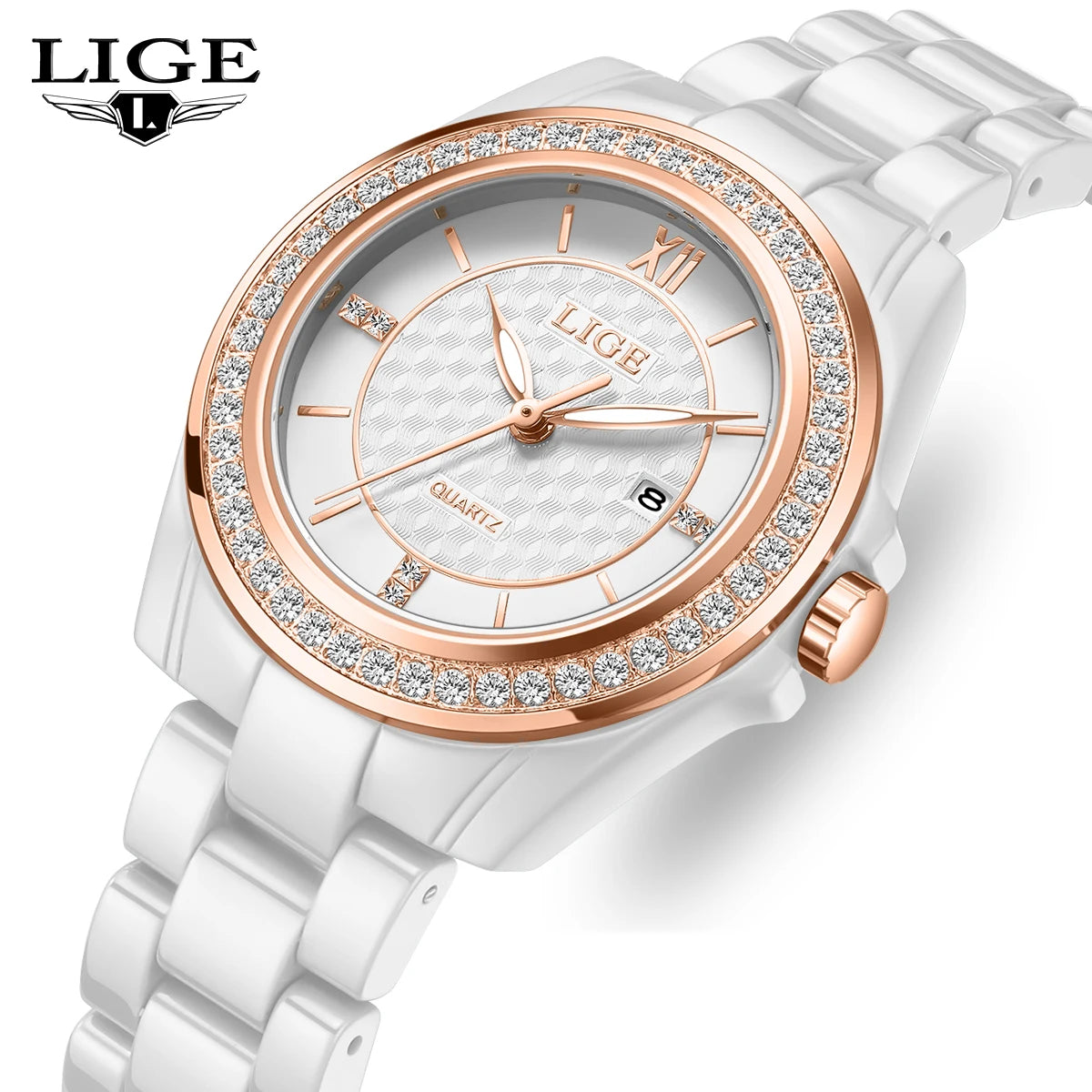 LIGE Luxury Woman Watch Waterproof Fashion Quartz Ladies Wristwatch Date Week Full Ceramic Women's Watches Relojs+GIFT Box