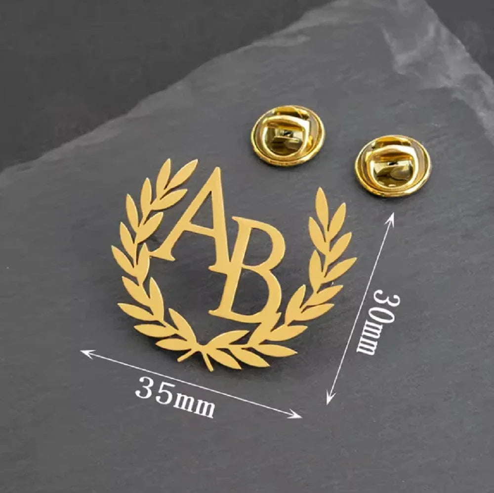 Sipuris Olive Branch Custom Initial Name Brooch For Women Men Stainless Steel Trendy Pins Badge Nameplate Brooch Jewelry Gifts