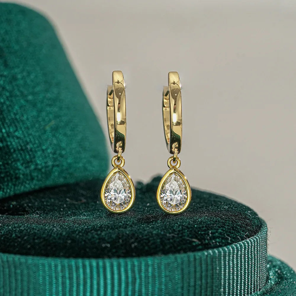 Simple 0.5ct Round Pear Emerald Moissanite Diamond Earring for Women 925 Sterling Silver Plated 18K Women Moissanite Earring GRA