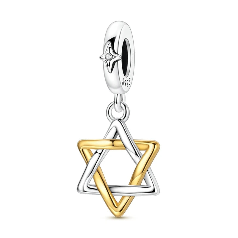 925 Sterling Silver Charm Pendant Star Moon Sun Starry Sky Beaded Charm Fit Original Bracelet DIY Fine Jewelry Making For Women