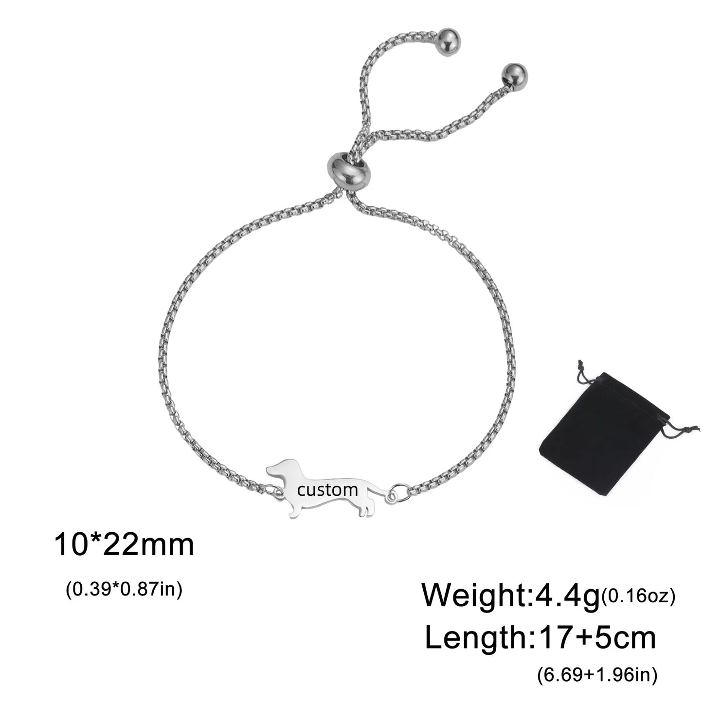 Customized Name Date Sausage Dog Charm Bracelet Stainless Steel Personalized Pet Sausage Dog Bracelet Jewelry Gift