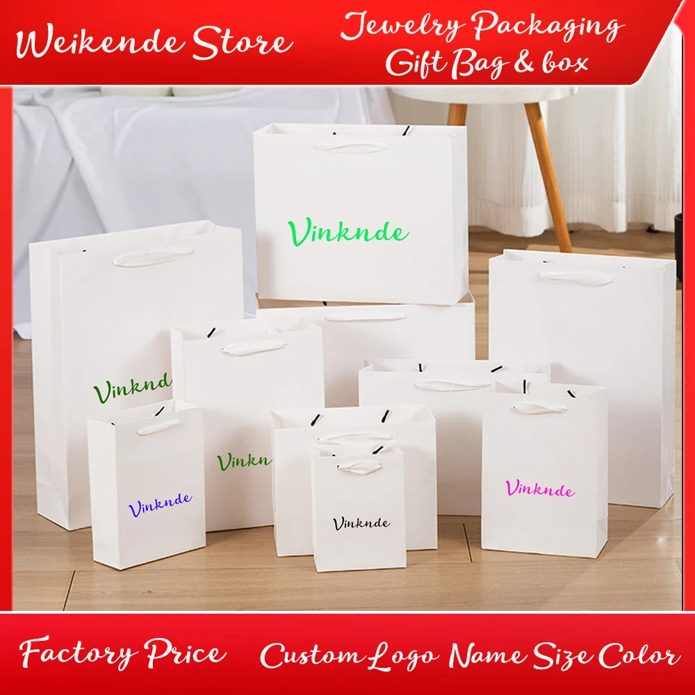 100Pack Kraft Gift Bags with Handles Custom Logo 15x6 | Faeva London