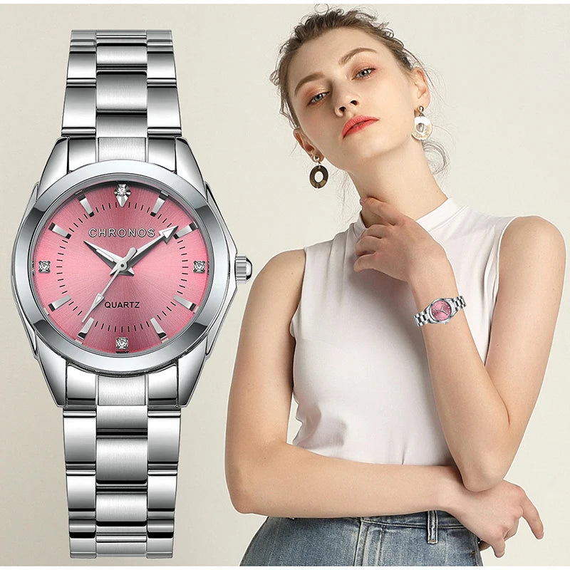 CHRONOS Elegant Women Watch Luxury Ladies Fashion Girls Wristwatch Quartz Movement Stainless Steel Gift for Female Girlfriend