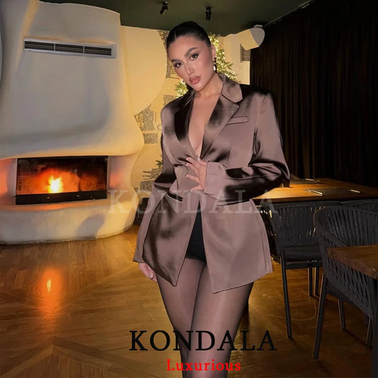 KONDALA Sexy Chic Satin Women Blazer Backless Long Sleeve Party Jackets Fashion 2026 Spring Evening Club Women Elegant Blazer