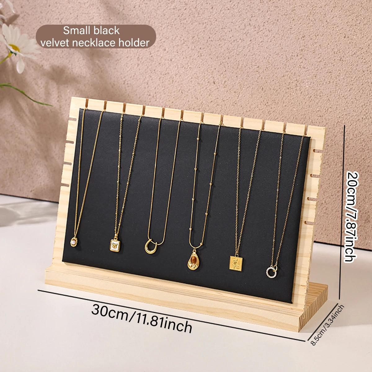 1pc bamboo wood velvet black/off white jewelry displa | Faeva London