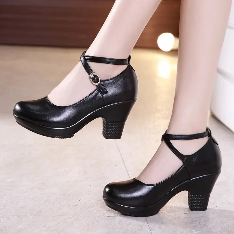 New 2025 Fashion Women Pumps With High Heels For Ladies Work Shoes Dancing Platform Pumps Women Genuine Leather Shoes Mary Janes