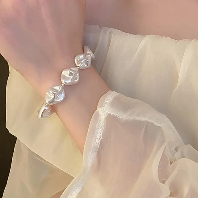 Elegant Baroque Pearl Chain Bracelet For Women Irregular Imitation Pearl Beaded Bracelets Bangles Wedding Bridal Jewelry