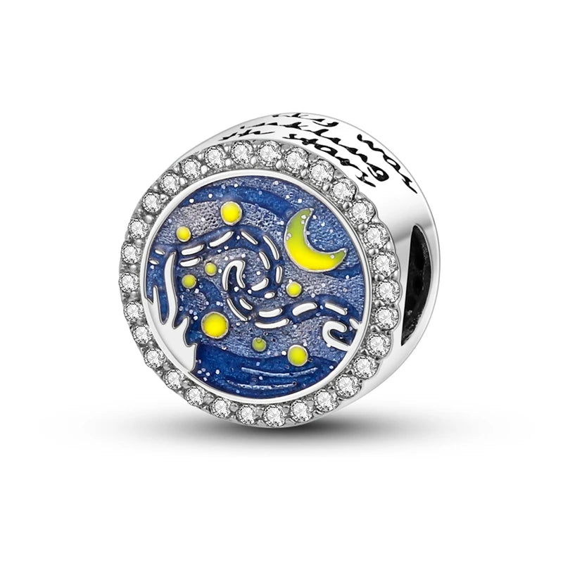 925 Sterling Silver Charm Pendant Star Moon Sun Starry Sky Beaded Charm Fit Original Bracelet DIY Fine Jewelry Making For Women