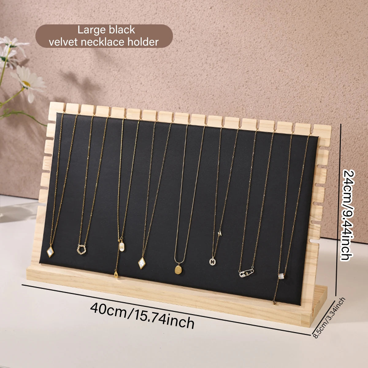 1pc bamboo wood velvet black/off white jewelry displa | Faeva London