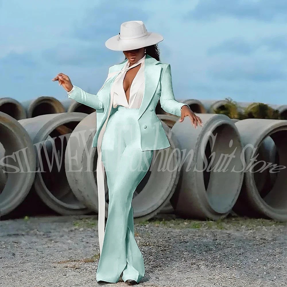 Fashion Pure White Female Suit 2 Pieces Jacket Pants Women Ladies Evening Party Tuxedos Formal Work Wear For Wedding