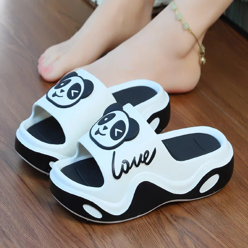 Girls platform slides beach chunky slipper animal flipflops High heel panda slipper women summer height increasing shoes youth
