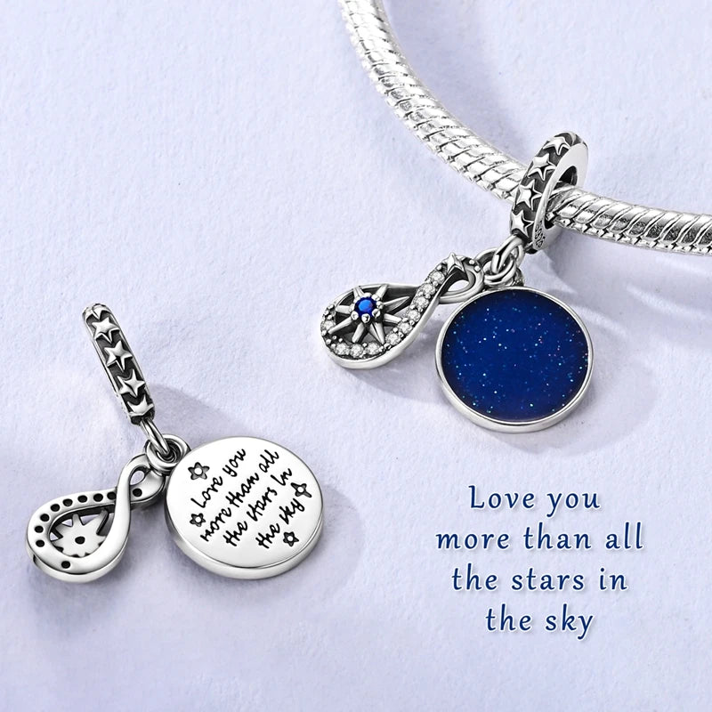 925 Sterling Silver Charm Pendant Star Moon Sun Starry Sky Beaded Charm Fit Original Bracelet DIY Fine Jewelry Making For Women