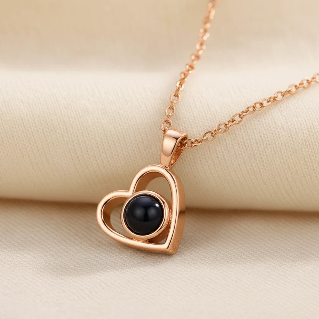 Personalized Photo Projection Necklace Stainless Steel Custom Heart Pendant with Your Picture Inside Women Birthday Jewelry